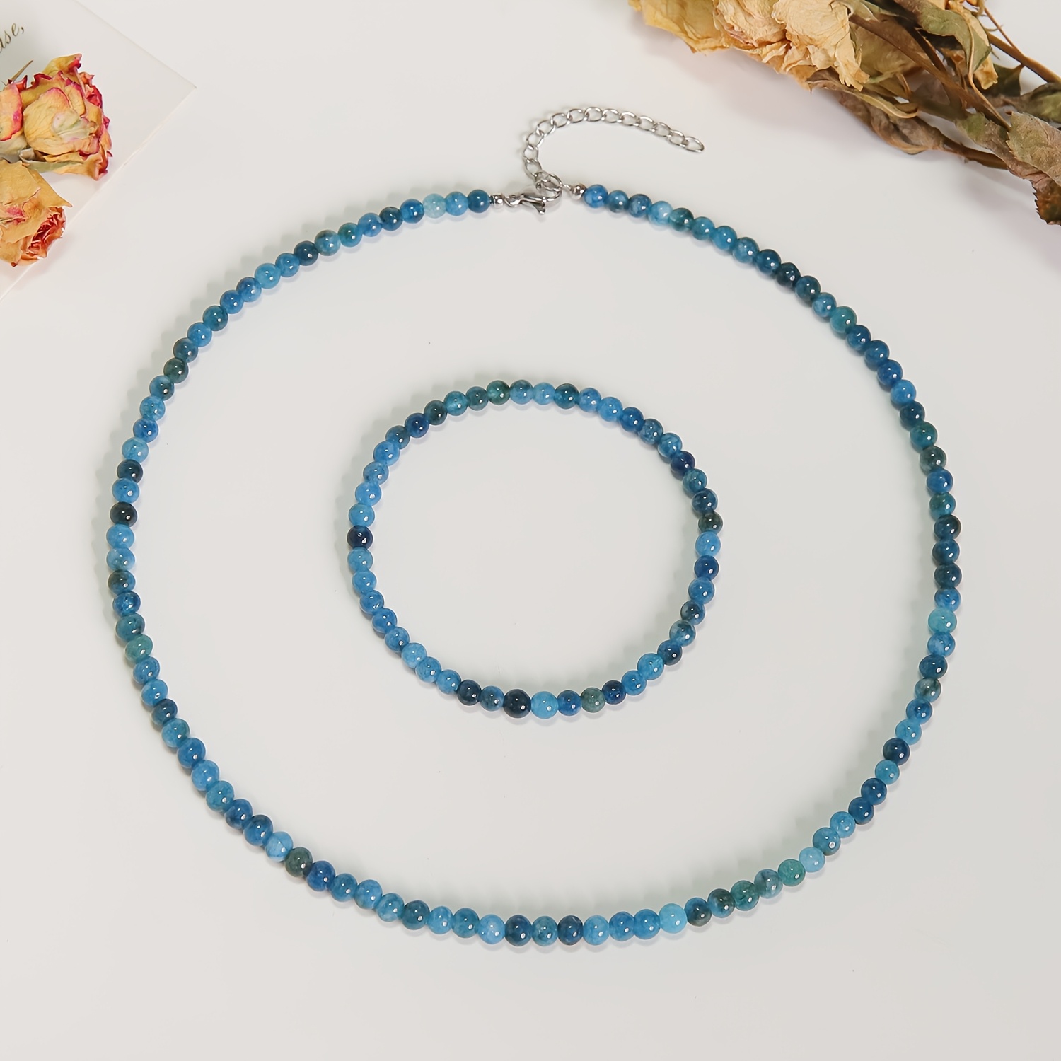 2pcs Bohemian Natural Stone Jewelry Set, Necklace & Bracelet